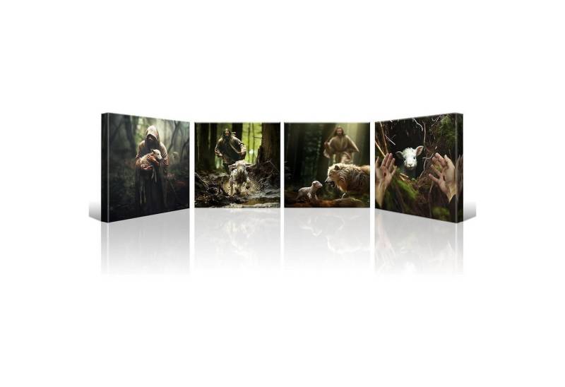 LuxusKollektion Mehrteilige Bilder Leinwandbilder 4teilig Kunstdruck Kirche Jesus mit Lamm - Wächter von LuxusKollektion