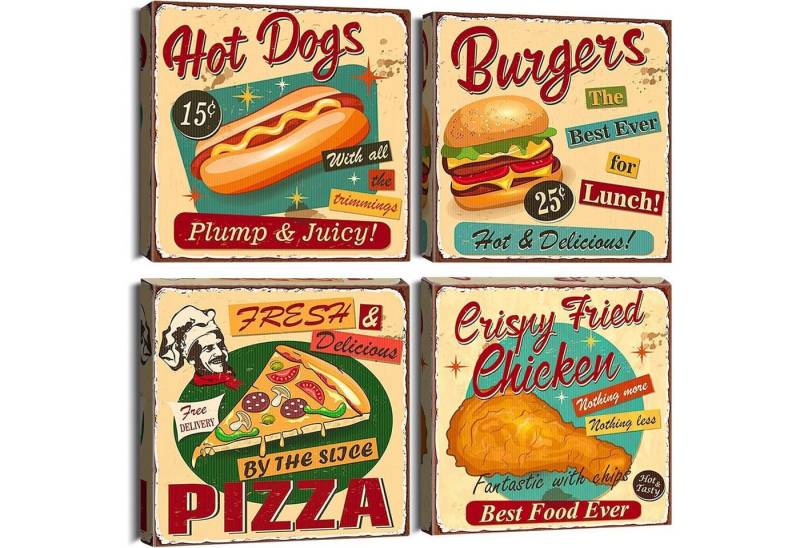 LuxusKollektion Mehrteilige Bilder Leinwandbilder 4teilig Kunstdruck Wohnzimmer 30x30cm Leckeres Essen von LuxusKollektion