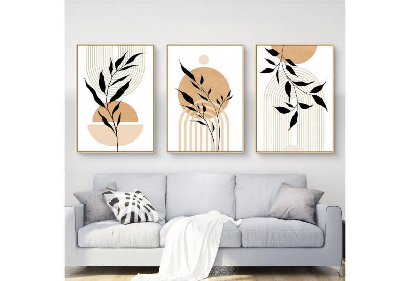LuxusKollektion Mehrteilige Bilder Poster 3teilig Boho abstrakt Blätter Kunstdruck Wohnzimmer J 30x40cm von LuxusKollektion