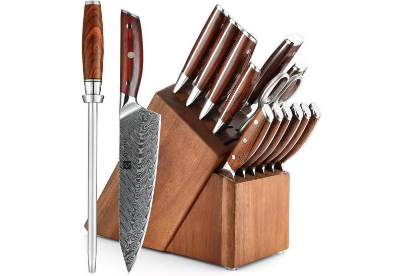 LuxusKollektion Messerblock Damaskus Küchenmesser Set 15er mit Akazienholz Messerblock und Schere LuxusKollektion Messerblock Damaskus Küchenmesser Set 15er mit Akazienholz Messerblock und Schere von LuxusKollektion
