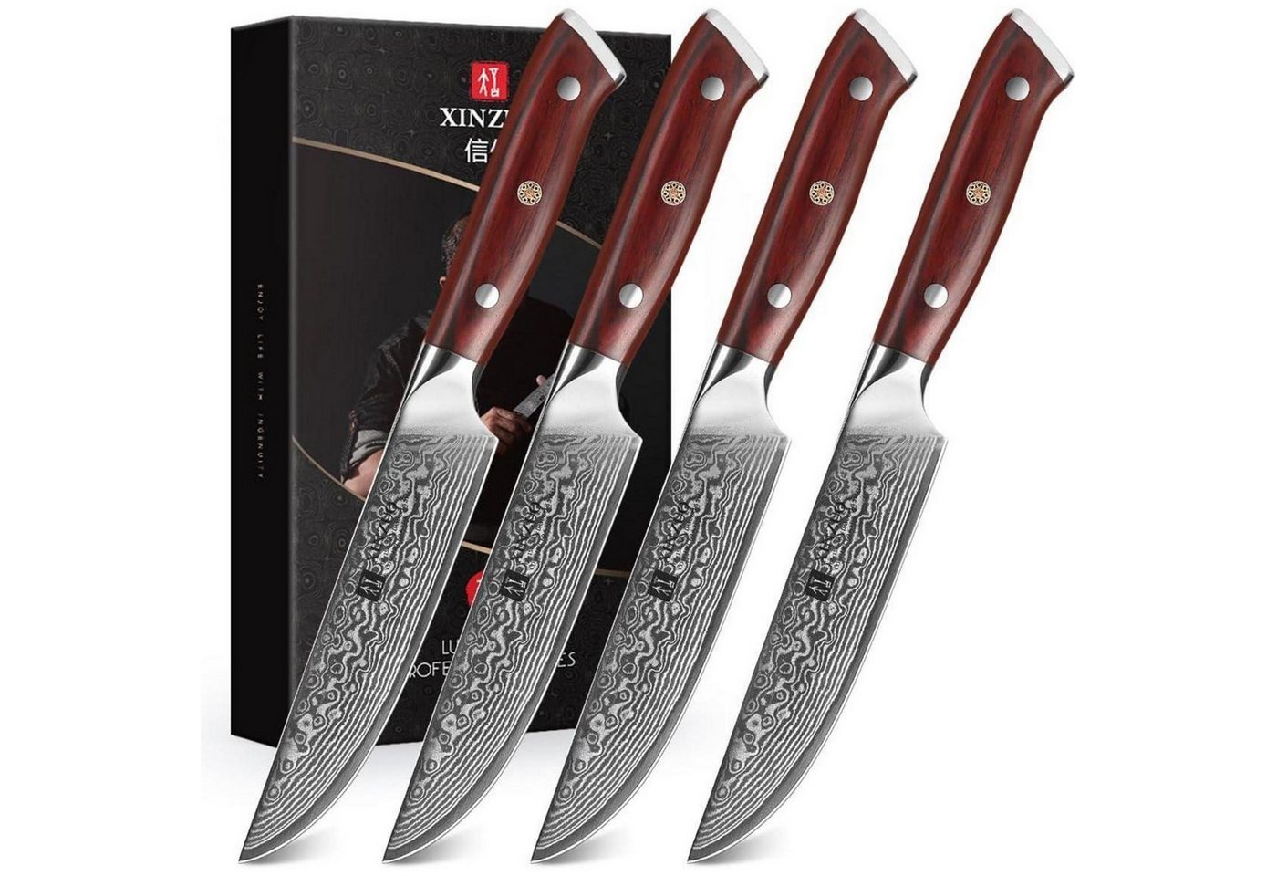 LuxusKollektion Messerblock Steakmesser 4teilig 4-Teilig Steakmesser Set Damaststahl+Rosenholz LuxusKollektion Messerblock Steakmesser 4teilig 4-Teilig Steakmesser Set Damaststahl+Rosenholz von LuxusKollektion