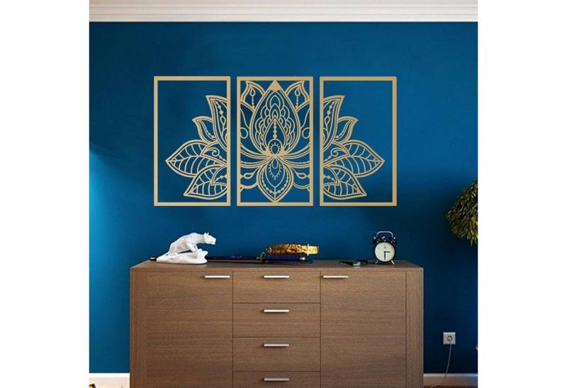 ESTART Metallbild Großes Lotus Mandala Metall Wanddeko 3-teiliges Set für Wohnzimmer von ESTART