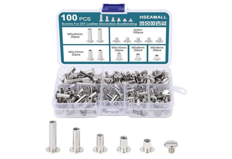 LuxusKollektion Multitool 100er Set Binding Schrauben 5 Größen Nagel Rivet Leder Reparatur Solid von LuxusKollektion