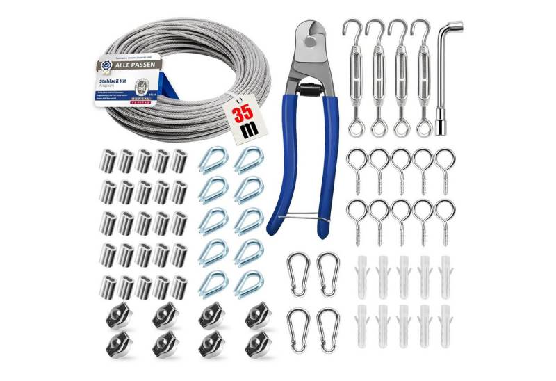 LuxusKollektion Multitool 74 pcs Stahlseil Kit 35 m Verdickt 3 mm Edelstahl Drahtseil Zubehör von LuxusKollektion