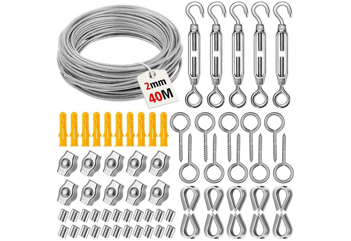 LuxusKollektion Multitool Drahtseil 40m 2mm 304 Edelstahl Ummantelt Ösen Garnitur gss2mm LuxusKollektion Multitool Drahtseil 40m 2mm 304 Edelstahl Ummantelt Ösen Garnitur gss2mm von LuxusKollektion