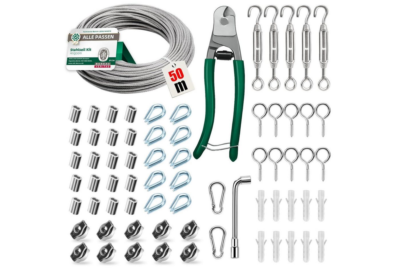 LuxusKollektion Multitool Stahlseil Edelstahl 3 mm 50 m verdickt 70 pcs Kit LuxusKollektion Multitool Stahlseil Edelstahl 3 mm 50 m verdickt 70 pcs Kit von LuxusKollektion