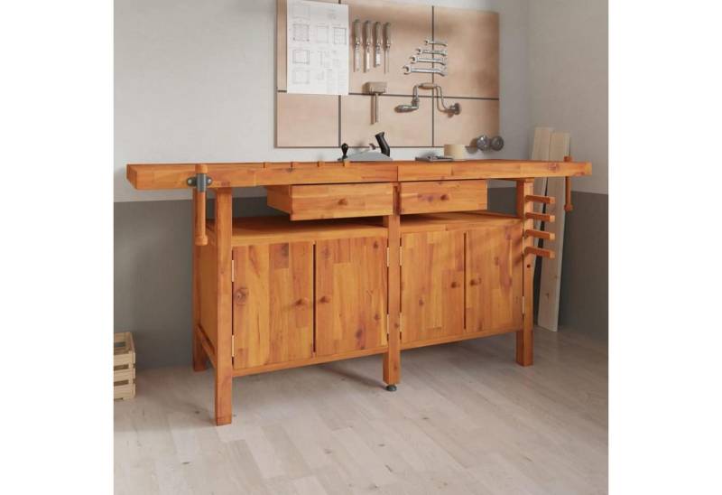 LuxusKollektion Multitool Werkbank mit Schraubstock Hobelbank Akazienholz 192x62x83 cm von LuxusKollektion