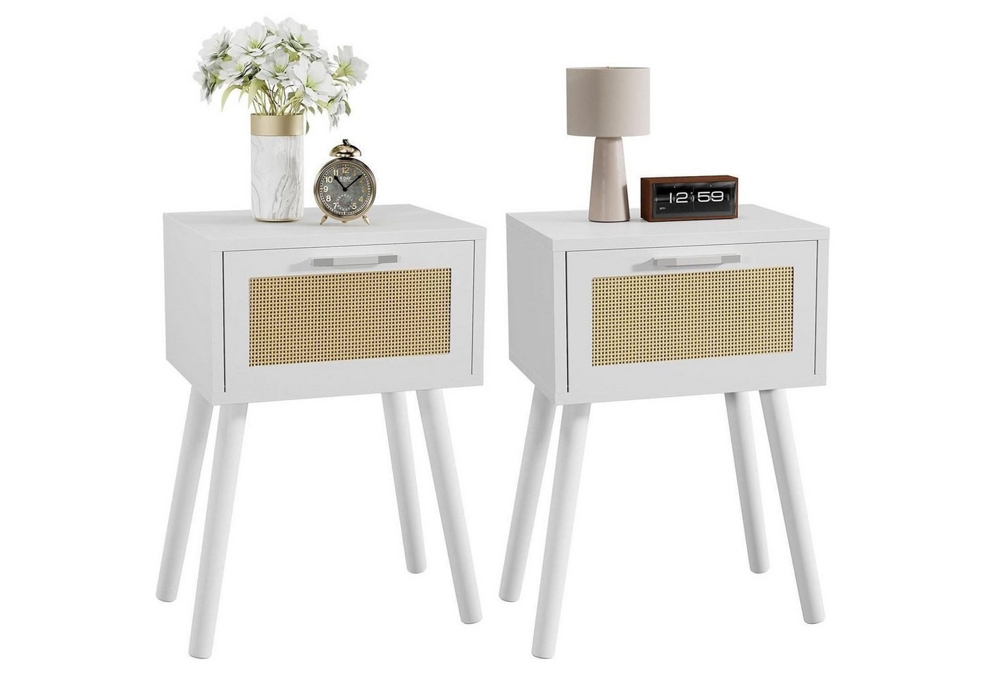 LuxusKollektion Nachttisch Nachttisch Rattan 2er Set Magnetschublade Massivholzbeine Weiß 2 LuxusKollektion Nachttisch Nachttisch Rattan 2er Set Magnetschublade Massivholzbeine Weiß 2 von LuxusKollektion