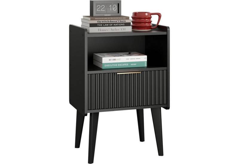 LuxusKollektion Nachttisch Nachttisch Stauraum Metallgriffe Midcentury Einzelne Schublade schwarz von LuxusKollektion