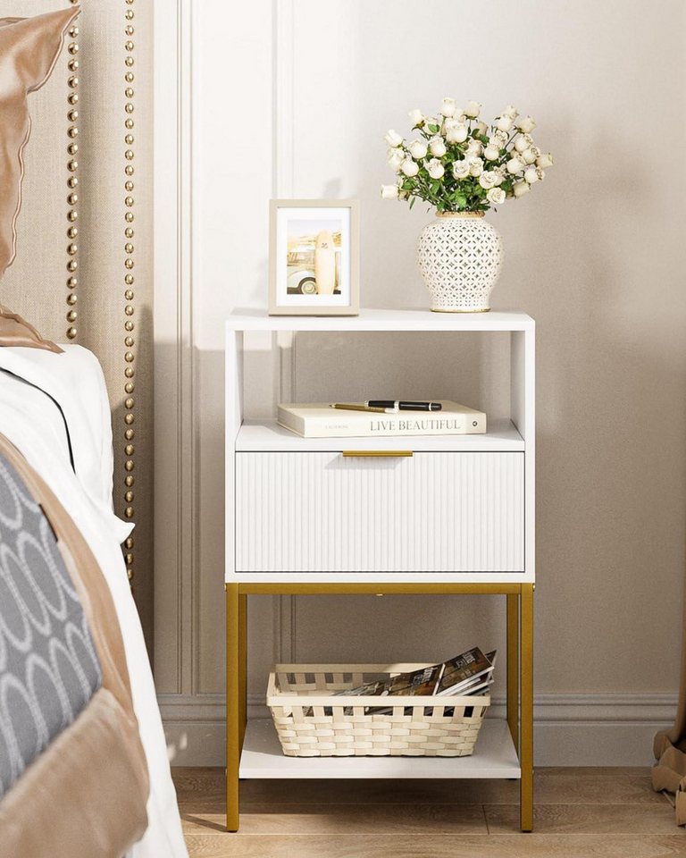 LuxusKollektion Nachttisch Nachttisch Weiß Goldrahmen 3-Tier Endtisch Schlafzimmer Wohnzimmer von LuxusKollektion