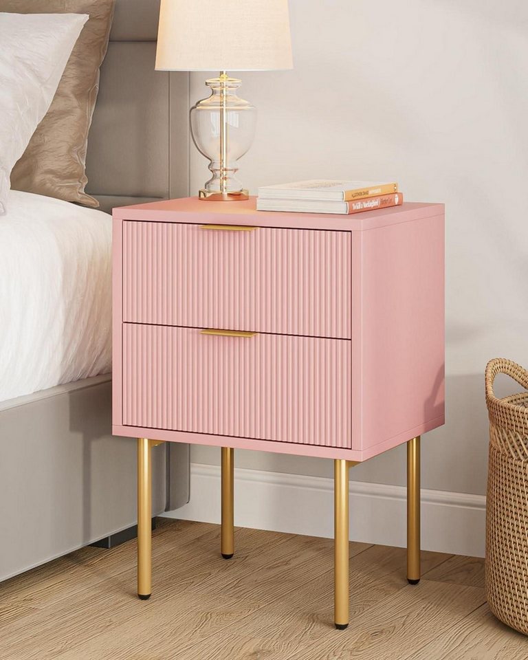 LuxusKollektion Nachttisch Nachttisch mit 2 Schubladen Weiß-Gold Moderne Boho Nachtkommode von LuxusKollektion