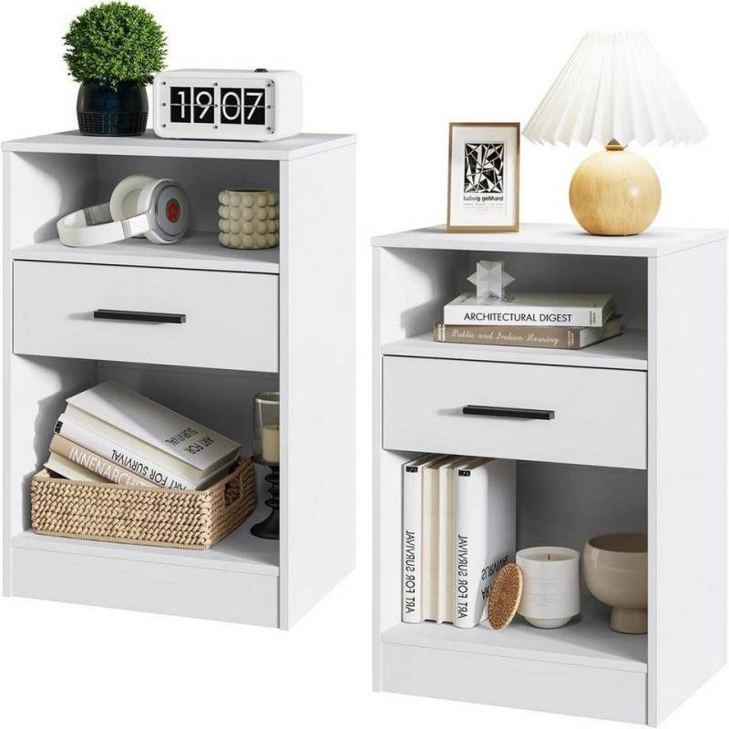 LuxusKollektion Nachttisch Nachttische 2er Set Weiß mit Schublade und offenes Fach 30x40x60cm (2 von LuxusKollektion