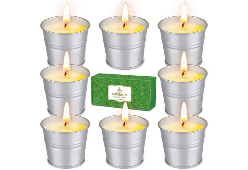 SUPERSUN Outdoorkerze 8 Citronella Kerze Outdoor Sojawachs 120-180 Brennstunden Mückenabwehr von SUPERSUN