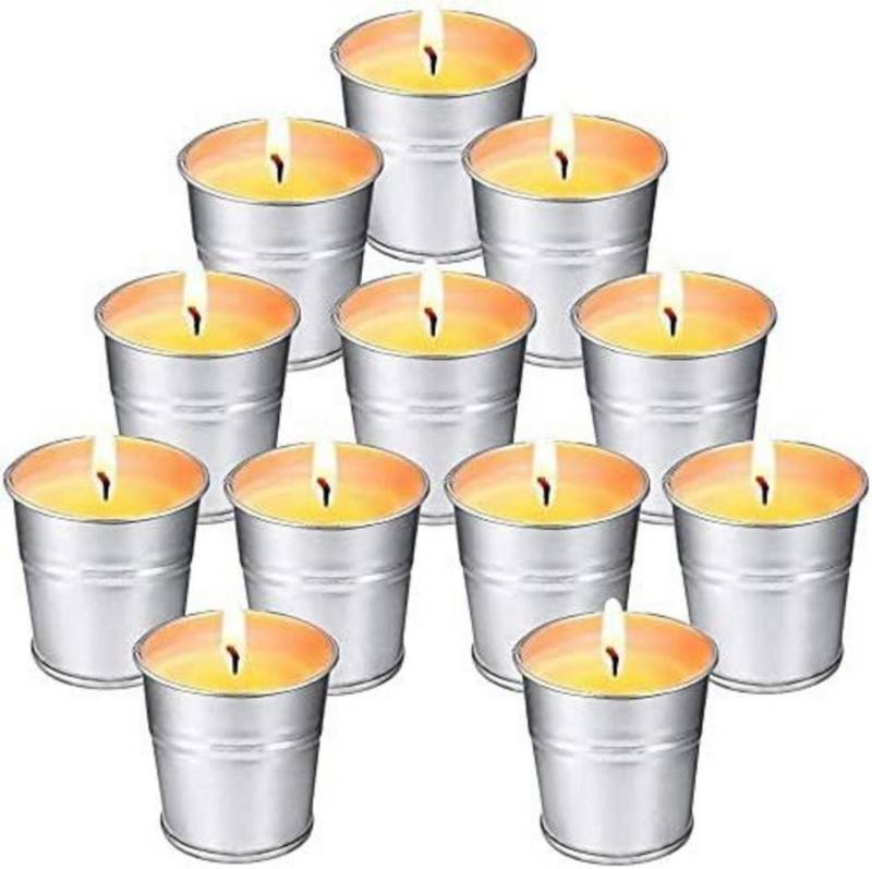 SUPERSUN Outdoorkerze Citronella Kerze 12er Set im Metalleimer Sojawachs Duftlichter Zitrone von SUPERSUN