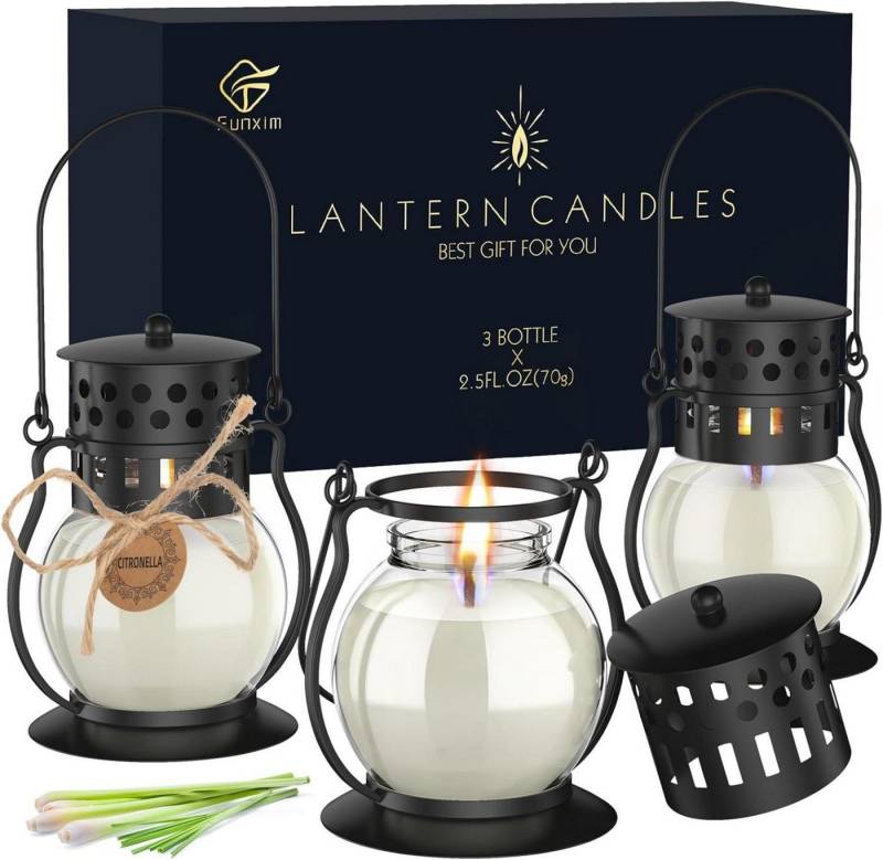 Funxim Outdoorkerze Citronella Kerzen Set 3er Outdoor Zitronenkerze im Glas Sojawachs von Funxim