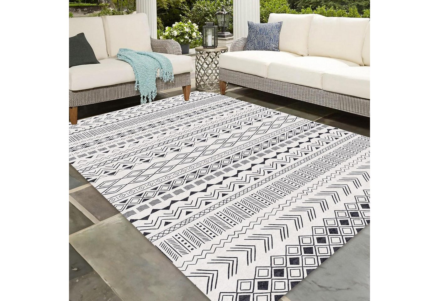 LuxusKollektion Outdoorteppich Modernes Outdoor Teppich Ideal für Küche & Esszimmer Vintage-Optik von LuxusKollektion