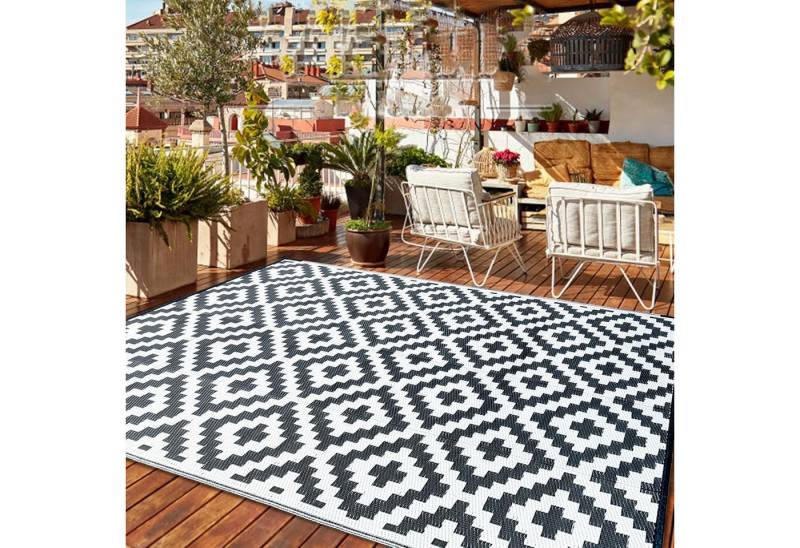 CHOSHOME Outdoorteppich Outdoor Teppich Wetterfest 150x240CM Balkon Terrasse Garten Schwarz UV von CHOSHOME