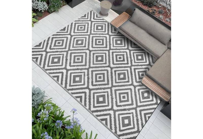 LuxusKollektion Outdoorteppich Outdoorteppich Kunststoff 150 x 245 cm (Rechteckig) Grau und Weiß von LuxusKollektion