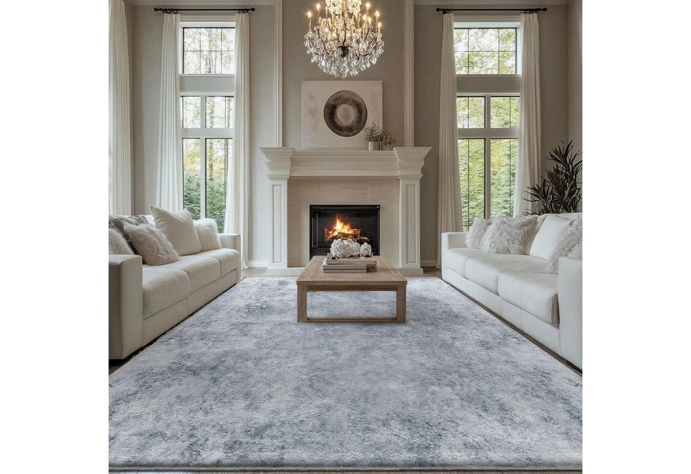 LuxusKollektion Outdoorteppich Teppich 270 x 360 cm (Rechteckig) Abstrakt Grau Weiß Multi von LuxusKollektion