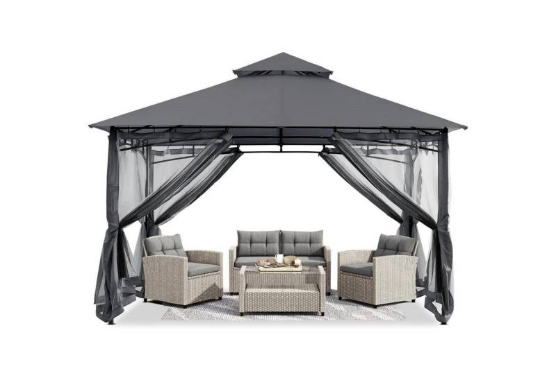 LuxusKollektion Pavillon Gartenpavillon Doppeldach Weichdach Mit Netz Dunkelgrau 3.35x3.35M von LuxusKollektion