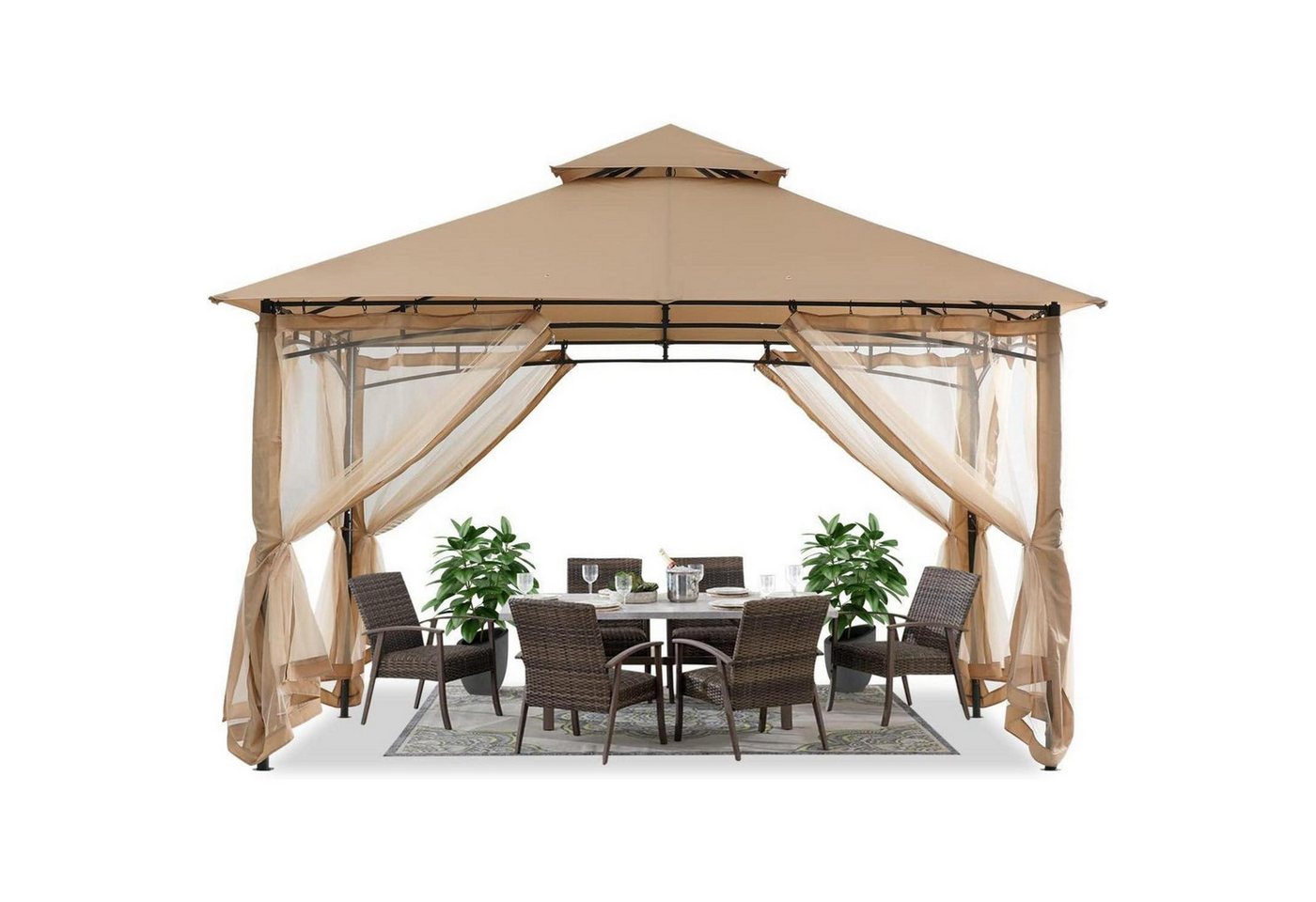 LuxusKollektion Pavillon Gartenpavillon Doppeldach Weichdach Terrasse Mit Netz Beige 3.35x3.35M LuxusKollektion Pavillon Gartenpavillon Doppeldach Weichdach Terrasse Mit Netz Beige 3.35x3.35M von LuxusKollektion