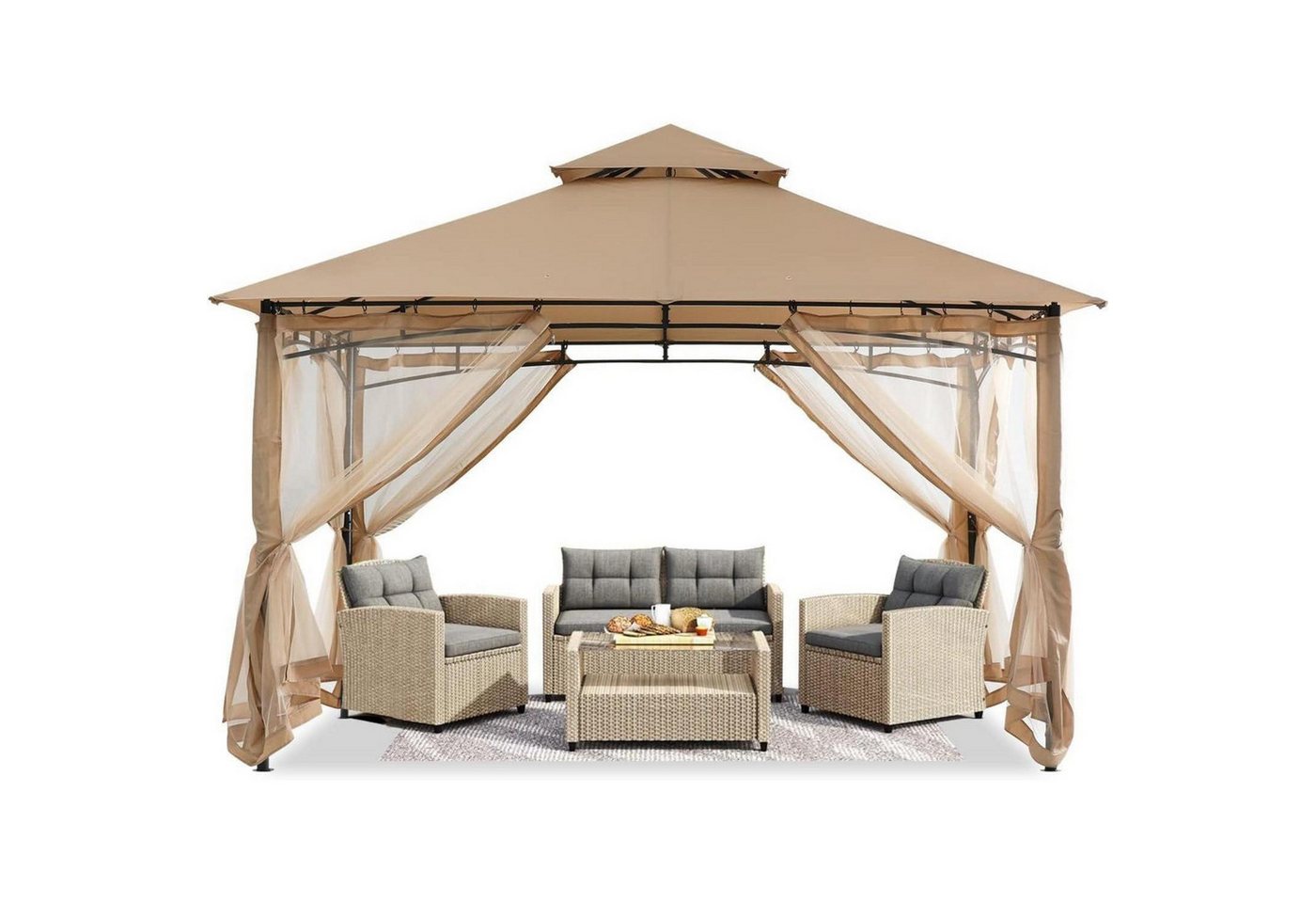 LuxusKollektion Pavillon Pavillon Doppeldach Überdachung Terrasse Mit Netz Beige 3x3,6M LuxusKollektion Pavillon Pavillon Doppeldach Überdachung Terrasse Mit Netz Beige 3x3,6M von LuxusKollektion