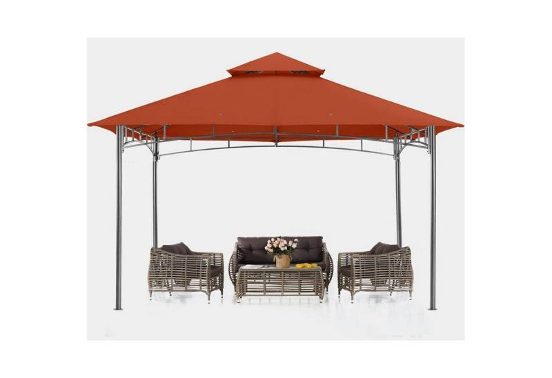 LuxusKollektion Pavillon Pavillon Garten Doppeldach Weichdach Ohne Netz Rost rot 3.35x3.35M von LuxusKollektion