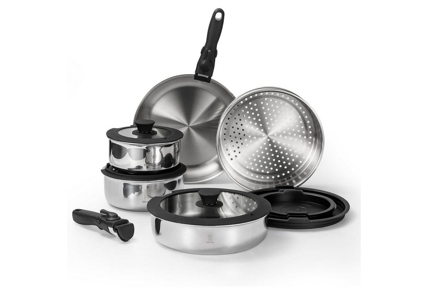 LuxusKollektion Pfannen-Set 18/10 Edelstahl Töpfe Pfannen Set abnehmbarer Griff, Induktions von LuxusKollektion