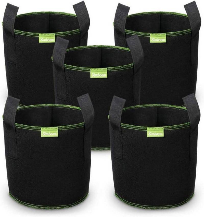 SIMBOOM Pflanzkübel 5er-Pack Pflanzsack Vliesstoff Schwarz Tomaten 10 Gallonen 40L von SIMBOOM