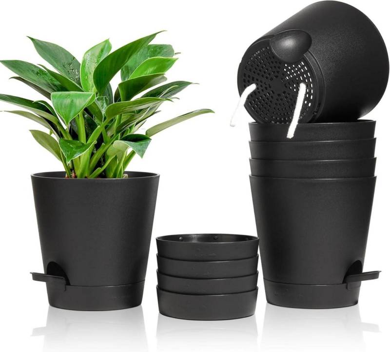 LuxusKollektion Pflanzkübel Blumentopf mit Bewässerungssystem, 6er-Set Selbstbewässerung, Schwarz von LuxusKollektion