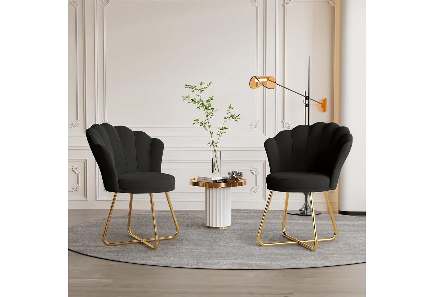 LuxusKollektion Polsterstuhl Polstersessel Esszimmerstuhl Samt Blütenblatt 2er Set schwarz LuxusKollektion Polsterstuhl Polstersessel Esszimmerstuhl Samt Blütenblatt 2er Set schwarz von LuxusKollektion