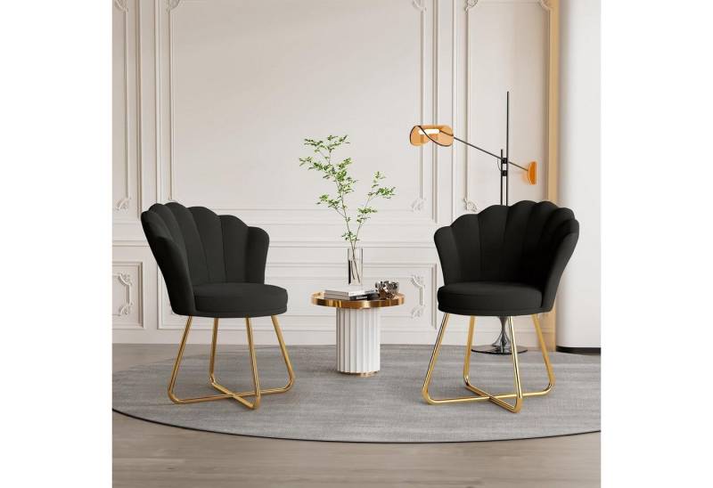 LuxusKollektion Polsterstuhl Polstersessel Esszimmerstuhl Samt Blütenblatt 2er Set schwarz von LuxusKollektion