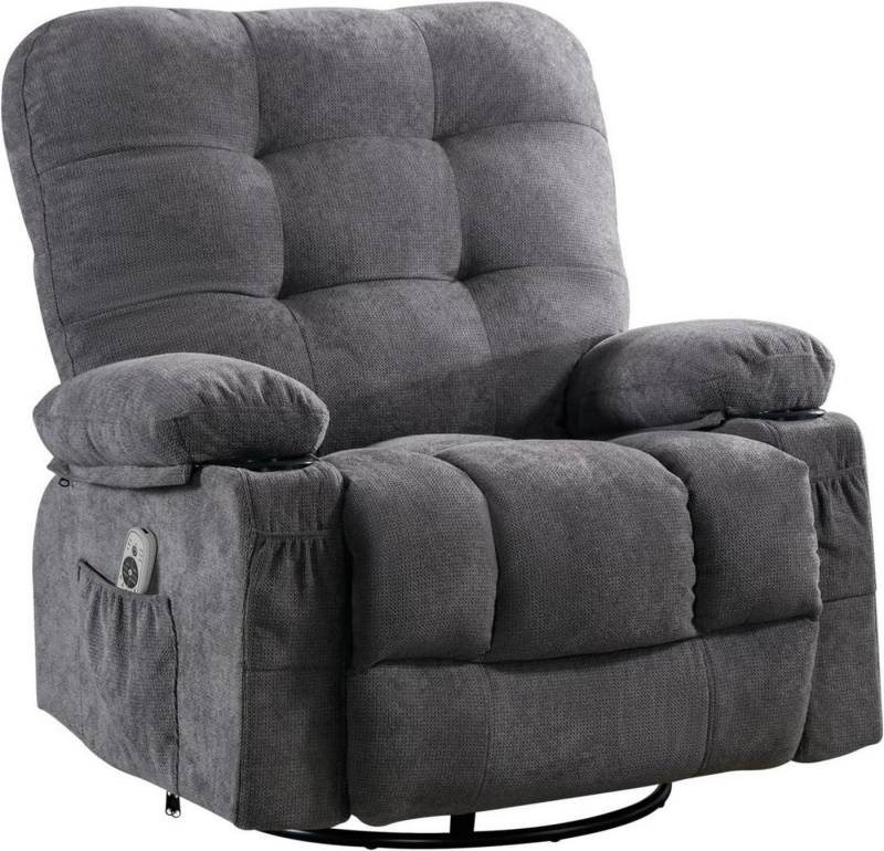 LuxusKollektion Polsterstuhl Relaxsessel Liegefunktion Massage Heizung 360° Drehbar Oversize Grau von LuxusKollektion