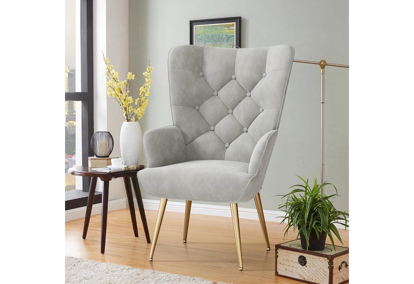 LuxusKollektion Polsterstuhl Sessel Polsterstuhl Metallbeine Wohnzimmer 150kg Graue 1er-Set LuxusKollektion Polsterstuhl Sessel Polsterstuhl Metallbeine Wohnzimmer 150kg Graue 1er-Set von LuxusKollektion