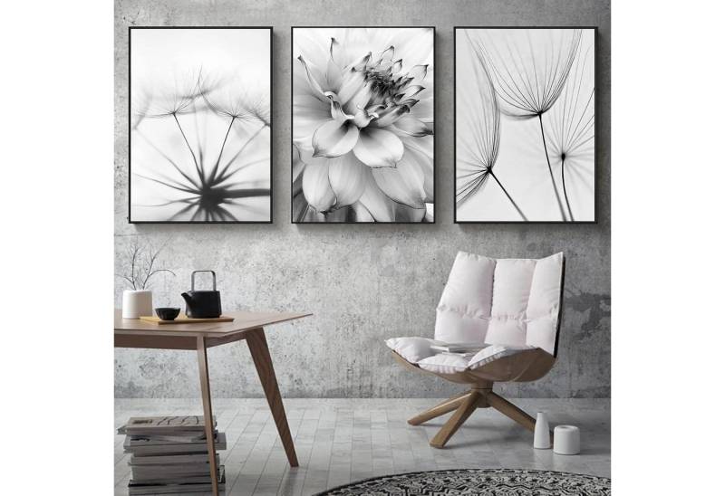 Trayosin Poster 3-teiliges Poster Set Pflanzenmotiv Schwarz-Weiß 50x70cm von Trayosin