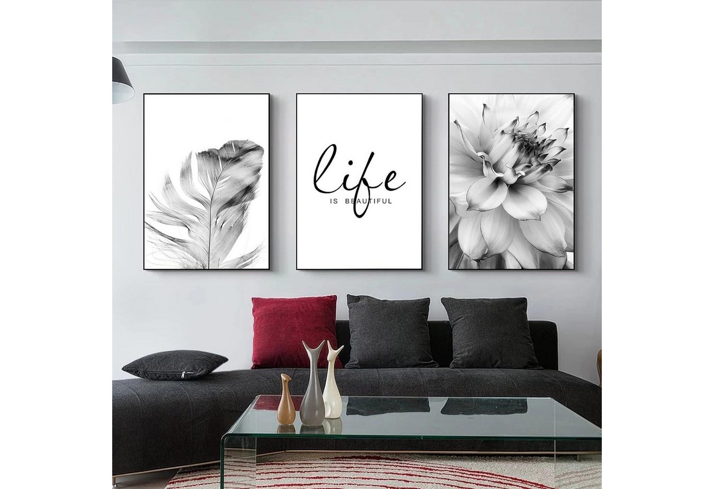 Trayosin Poster 3-teiliges Trayosin Aesthetic Poster Set Schwarz Weiß Feder Löwenzahn Trayosin Poster 3-teiliges Trayosin Aesthetic Poster Set Schwarz Weiß Feder Löwenzahn von Trayosin