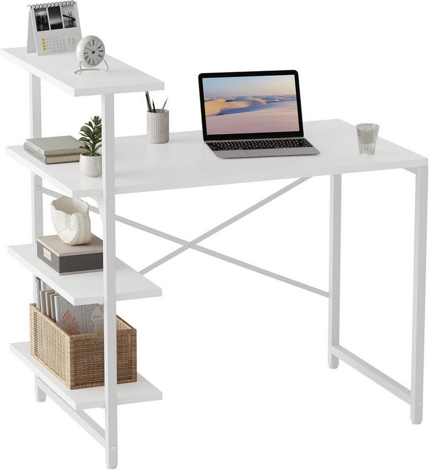 LuxusKollektion Regal-Schreibtisch Kleiner Schreibtisch mit Regal 100x50 cm 3-stöckig weiß Stahlgestell LuxusKollektion Regal-Schreibtisch Kleiner Schreibtisch mit Regal 100x50 cm 3-stöckig weiß Stahlgestell von LuxusKollektion
