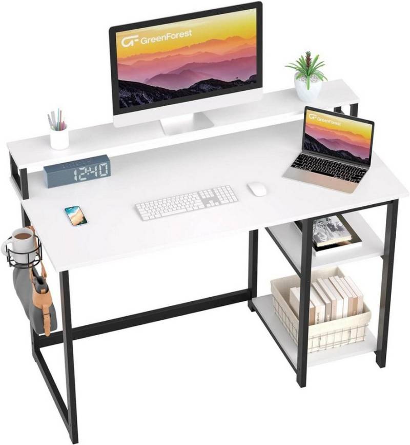 LuxusKollektion Regal-Schreibtisch Schreibtisch 100x50cm Weiß mit Regal und Monitorständer Home Office von LuxusKollektion