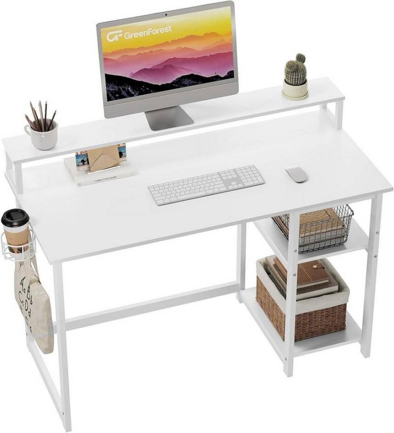 LuxusKollektion Regal-Schreibtisch Schreibtisch Weiß 100x50 cm mit Regal und Monitorständer, Sekretär von LuxusKollektion