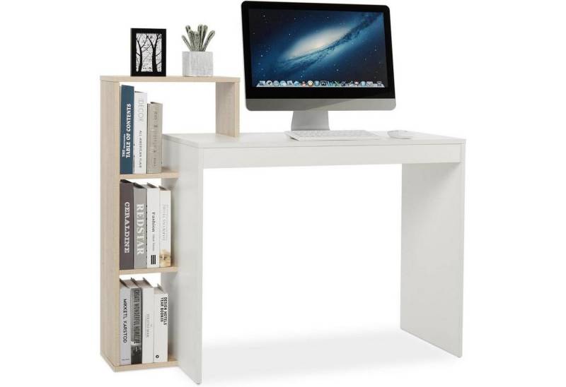 LuxusKollektion Regal-Schreibtisch Schreibtisch kleiner Computertisch Regal Weiß und Eichefarben von LuxusKollektion