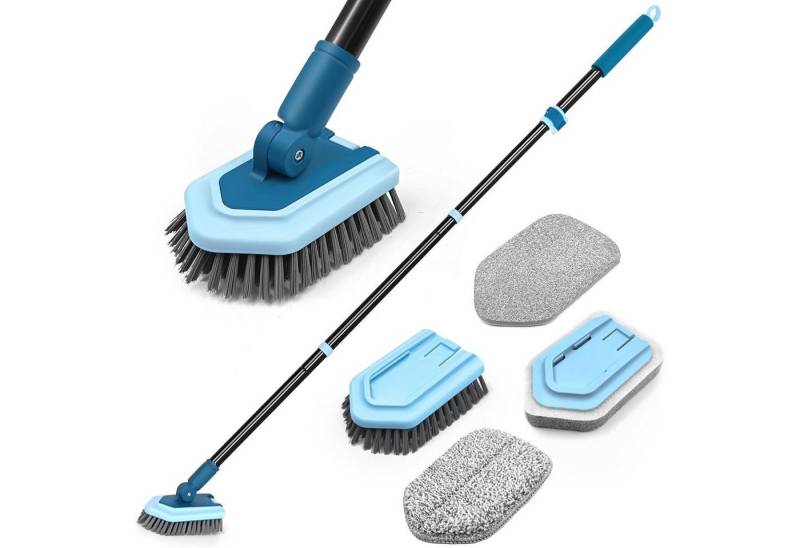 LuxusKollektion Reinigungs-Set Schrubber Stiel Teleskop 130cm 4 Schwamm Fliesen Badewanne Blau von LuxusKollektion