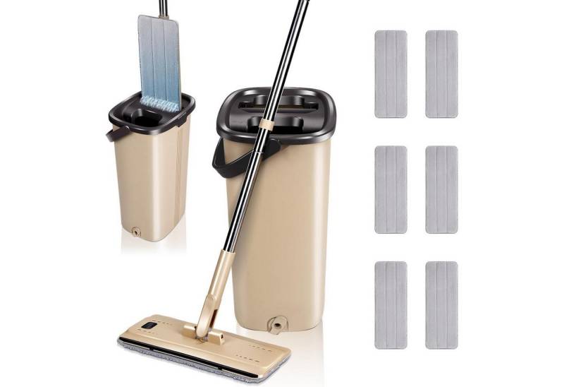LuxusKollektion Reinigungs-Set Wischmopp Eimer Mikrofaser Stahlgriff 6 Pads Beige Mop-set-4l LuxusKollektion Reinigungs-Set Wischmopp Eimer Mikrofaser Stahlgriff 6 Pads Beige Mop-set-4l von LuxusKollektion
