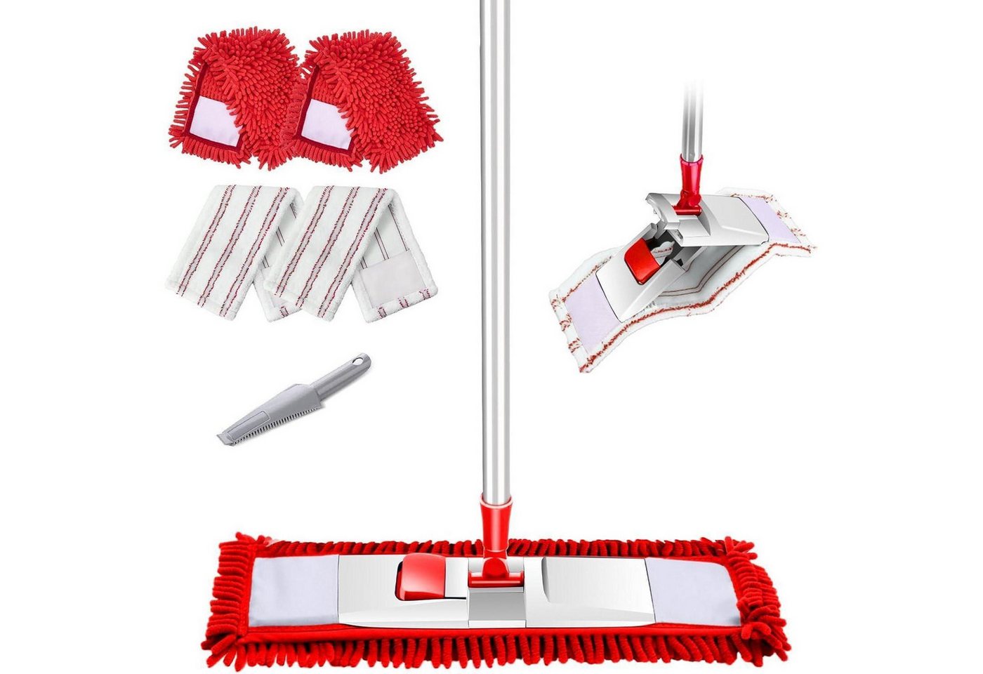 LuxusKollektion Reinigungs-Set Wischmopp Mikrofaser 125cm Edelstahlgriff 4 Pads Flach Bodenwischer LuxusKollektion Reinigungs-Set Wischmopp Mikrofaser 125cm Edelstahlgriff 4 Pads Flach Bodenwischer von LuxusKollektion