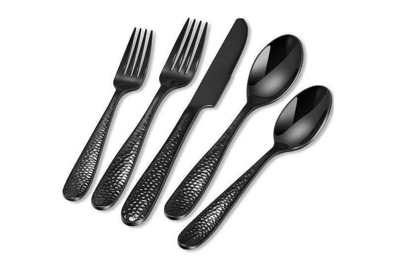 LuxusKollektion Salatbesteck Besteck 6tlg Edelstahl Messer Löffel 30 Teiliges Schwarz runder Griff von LuxusKollektion