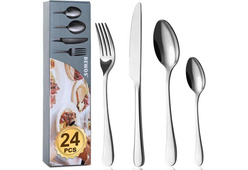 LuxusKollektion Salatbesteck Besteck Edelstahl Messer Gabel 24 Stück Runde Griffe Silber 24 Stück von LuxusKollektion