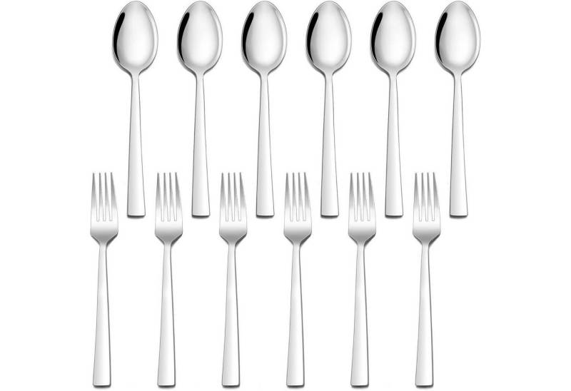LuxusKollektion Salatbesteck Besteck Set Edelstahl Gabel Löffel Silber Spülmaschinenfest 12 Stück von LuxusKollektion