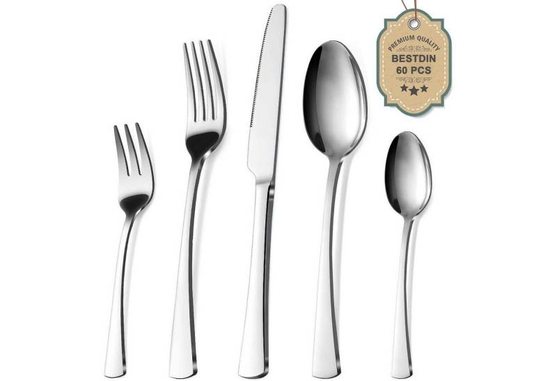 LuxusKollektion Salatbesteck Besteckset Edelstahl Messer Gabel Löffel 12 60 Teilig silber 60 teilig von LuxusKollektion