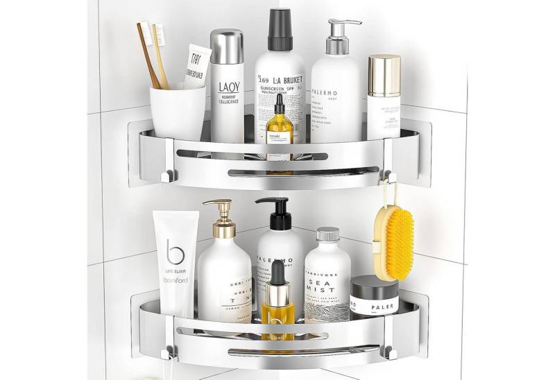 LuxusKollektion Salatbesteck Duschablage ohne Bohren Edelstahl Selbstklebend 4 Haken Silber 2 Stück von LuxusKollektion