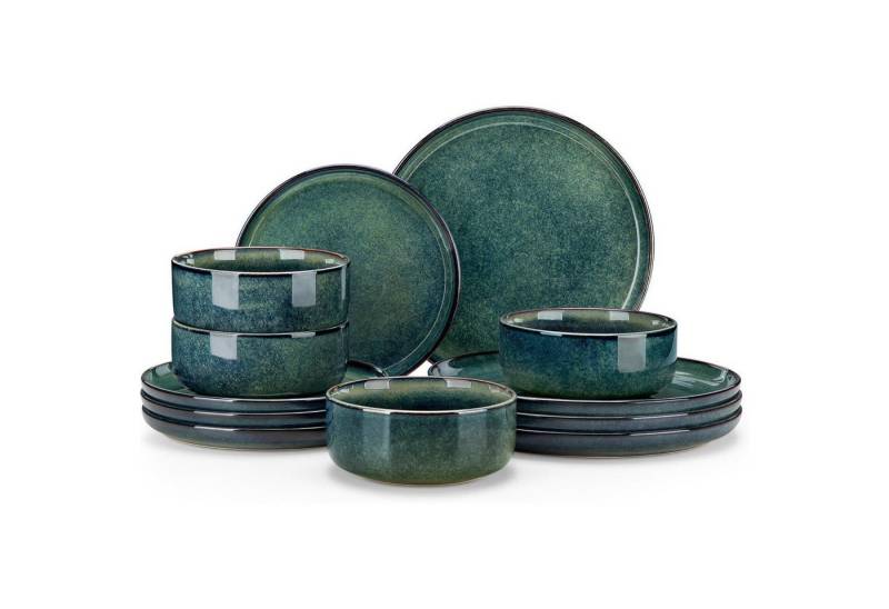 LuxusKollektion Salatbesteck Geschirr Set 12tlg Steingut Grün 4 Starry-grün 12 Teile Set von LuxusKollektion
