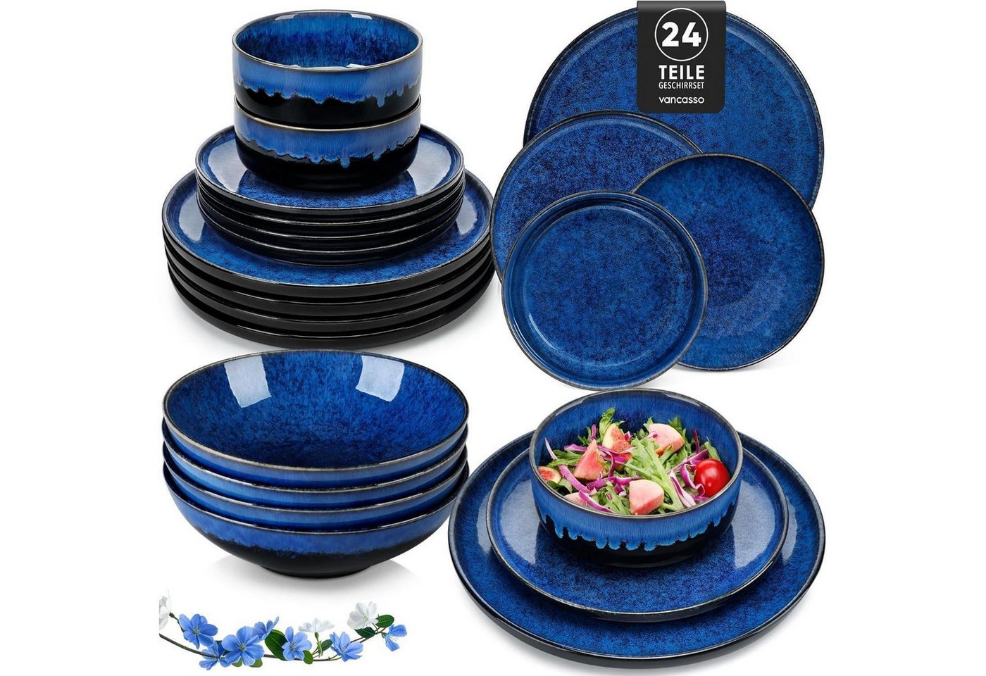 LuxusKollektion Salatbesteck Geschirrset 24teilig Steingut Kombiservice Starry-blau 24 Teile Set LuxusKollektion Salatbesteck Geschirrset 24teilig Steingut Kombiservice Starry-blau 24 Teile Set von LuxusKollektion